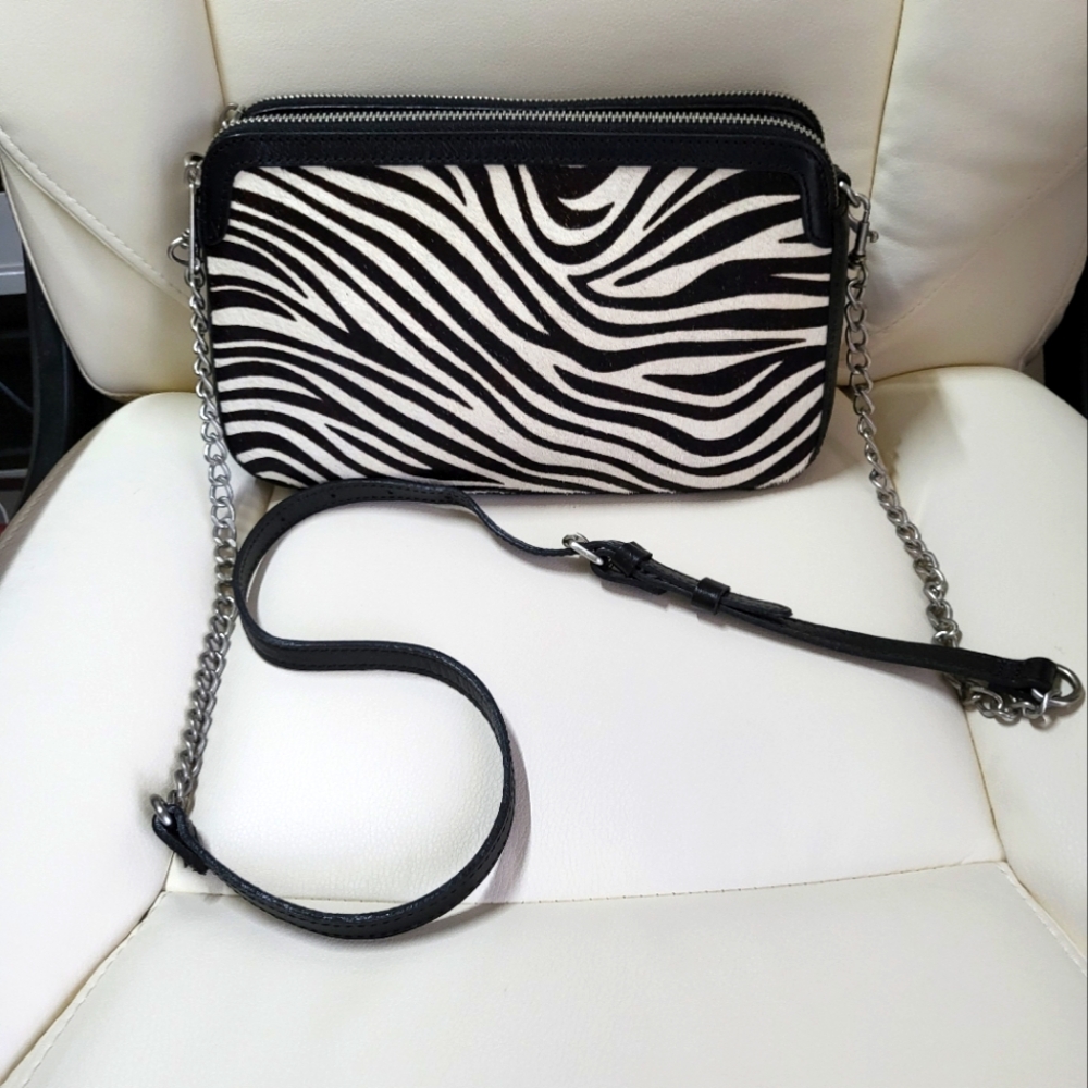 Patricia Nash Chambery Zebra Stripe Calf hair Crossbody Double-zip Bag